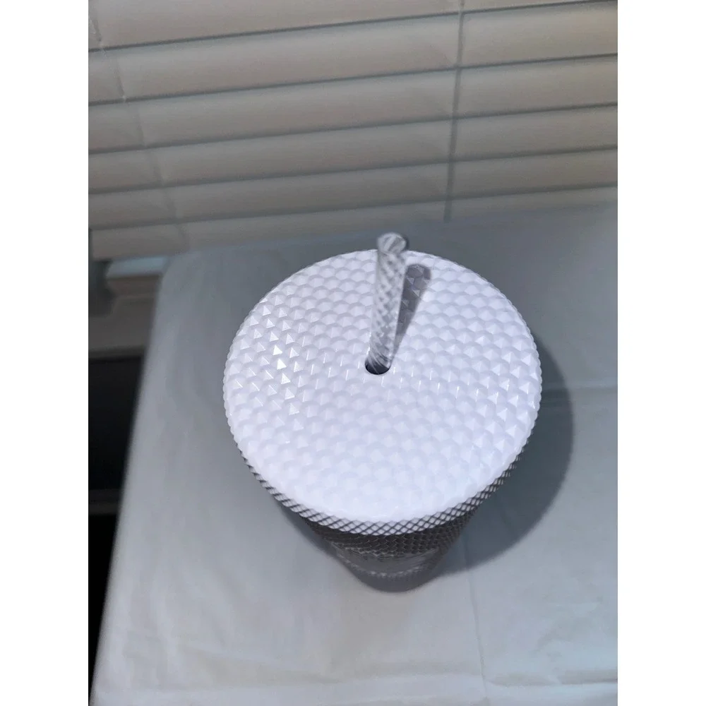 Starbucks White Studded Venti Tumbler‎ 24oz Cold Cup Grid Bling